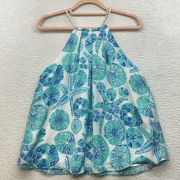 Lilly Pulitzer Target Shirt Womens Blue Sea Life Beach Shells Starfish Halter - Picture 1 of 9